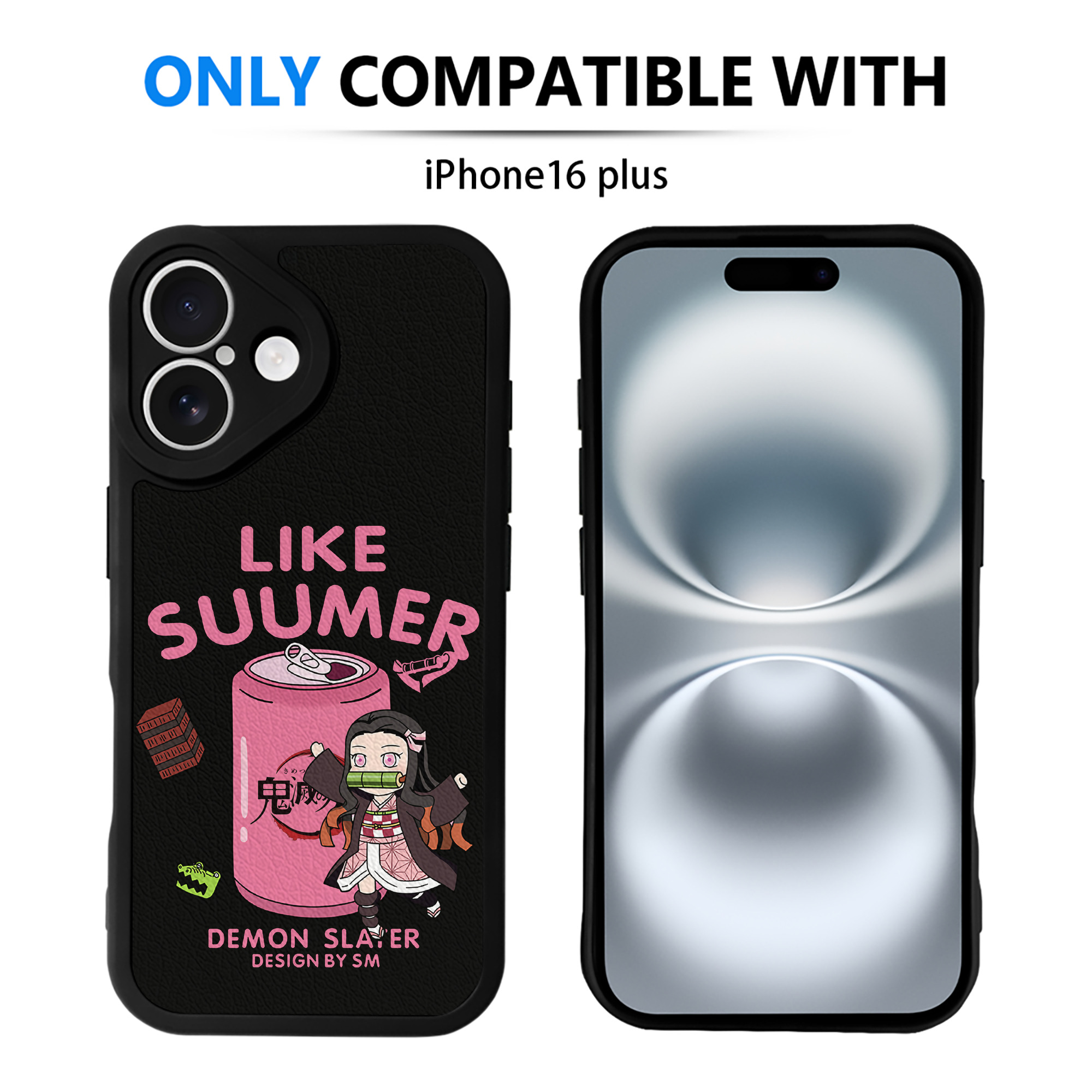 （画像用） 鬼滅の刃（きめつのやいば）竈門 禰󠄀豆子／かまど ねずこ Kamado Nezuko 【iPhone 16シリーズ対応】シリコンスマホケース（レザー調） 材質：シリコン